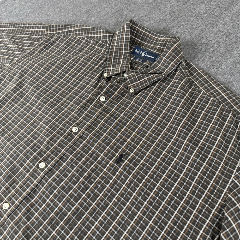 Vintage Ralph Lauren Blake Shirt Mens XXL Brown Plaid Button Down Hong Kong SS